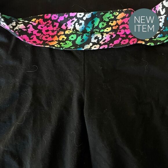 PINK by Victoria’s Secret Women’s M Rainbow Waist Black Cropped Yoga Capris - Picture 3 of 7